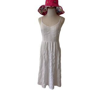 Old Navy Women White Eyelet Embroidered Midi Dress Smocked Back Medium